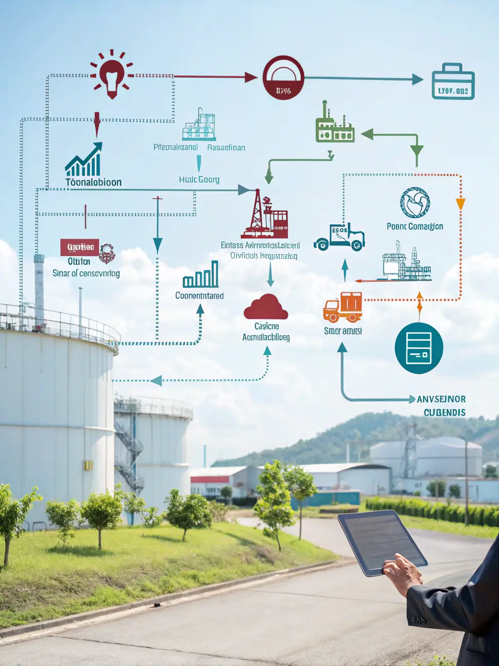 A diagram illustrating how NFC technology streamlines the textile manufacturing process, from raw materials to finished products.